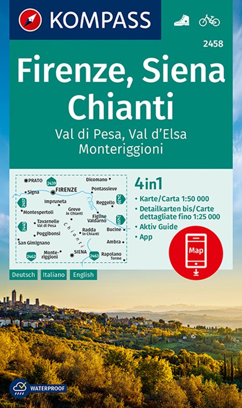 KOMPASS Wanderkarte 2458 Firenze, Siena, Chianti, Val di Pesa, Val d'Elsa, Monteriggioni 1:50.000