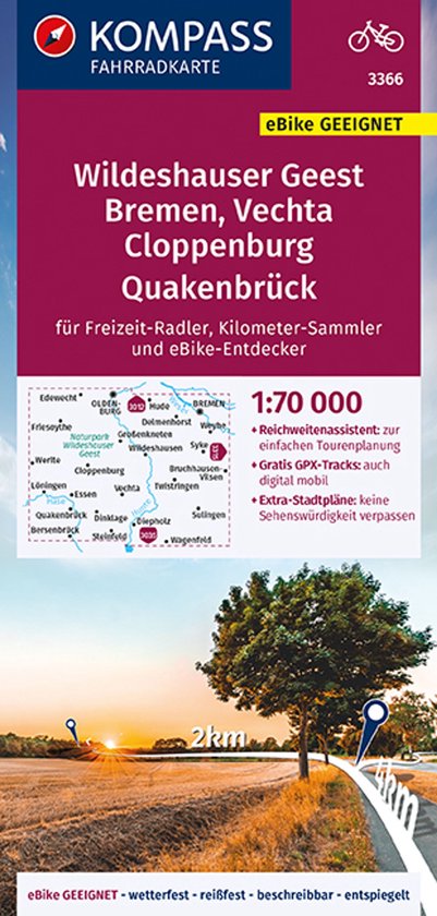 KOMPASS Fahrradkarte 3366 Fietskaart Wildeshauser Geest - Vechta - Cloppenburg 1:70.000