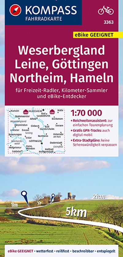 KOMPASS Fahrradkarte 3363 Fietskaart Weserbergland, Leine, Göttingen, Northeim, Hameln 1:70.000