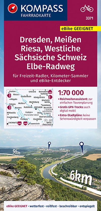 KOMPASS Fahrradkarte 3371 Fietskaart Dresden, Meißen, Westliche Sächsische Schweiz 1:70.000