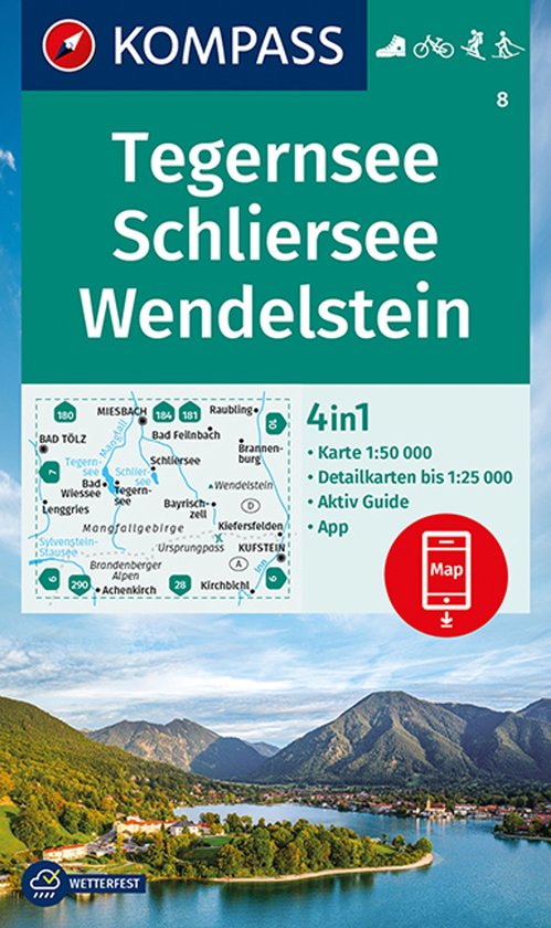 KOMPASS WK 8 Wandelkaart Tegernsee, Schliersee, Wendelstein 1:50.000