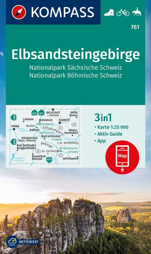 KOMPASS WK 761 Wandelkaart Elbsandsteingebirge, Nationalpark Sächsische Schweiz, Nationalpark Böhmische Schweiz 1:25.000