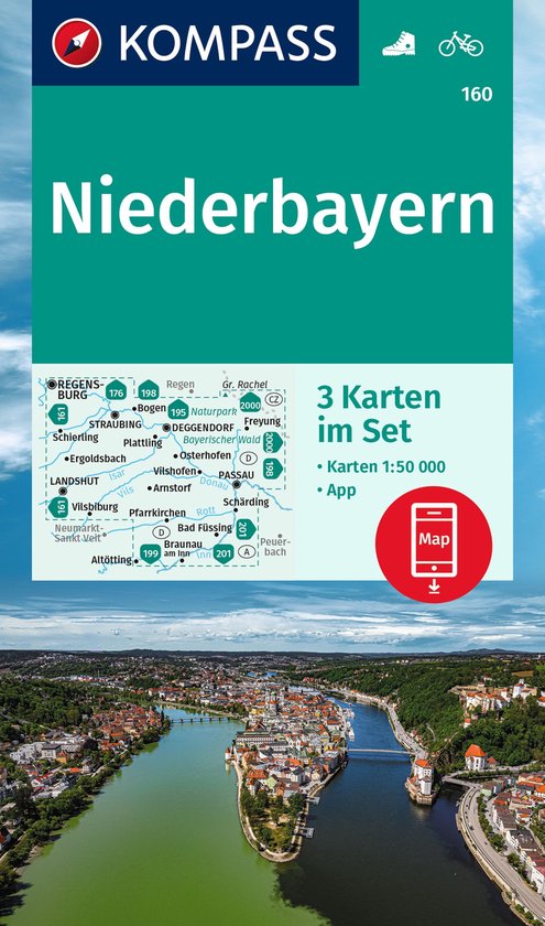 KOMPASS WK-Set 160 Wandelkaart Niederbayern (3 Karten) 1:50.000