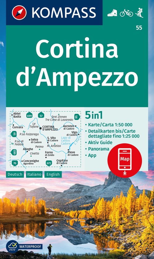 KOMPASS WK 55 Wandelkaart Cortina d'Ampezzo 1:50.000