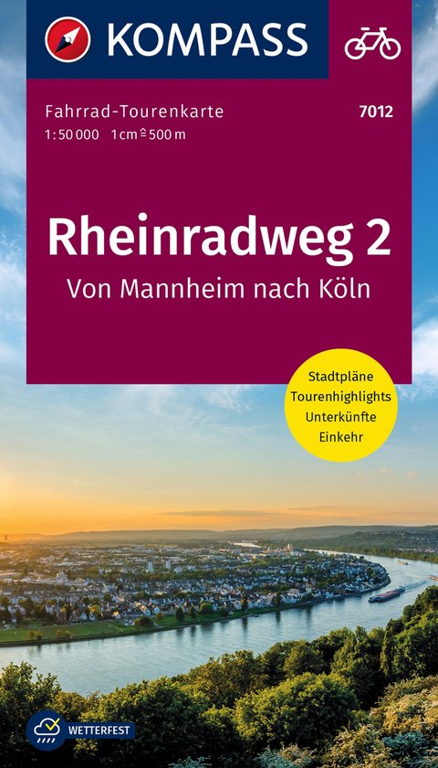 KOMPASS Fahrrad-Tourenkarte 7012 Rheinradweg 2, von Mannheim nach Köln  Fietsroutekaart 1:50.000