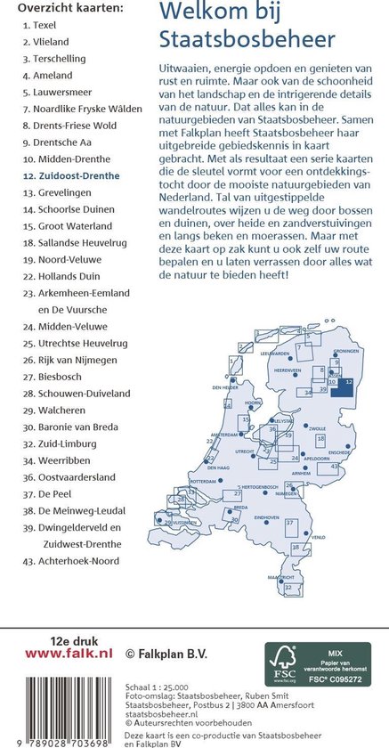 Falk Staatsbosbeheer wandelkaart 12 Zuidoost-Drenthe