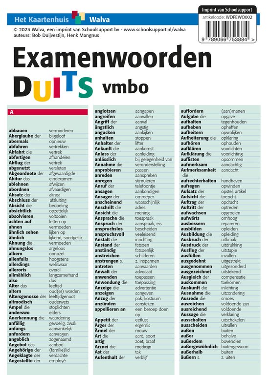 Taalkaarten Walvaboek - Examenwoorden Duits vmbo