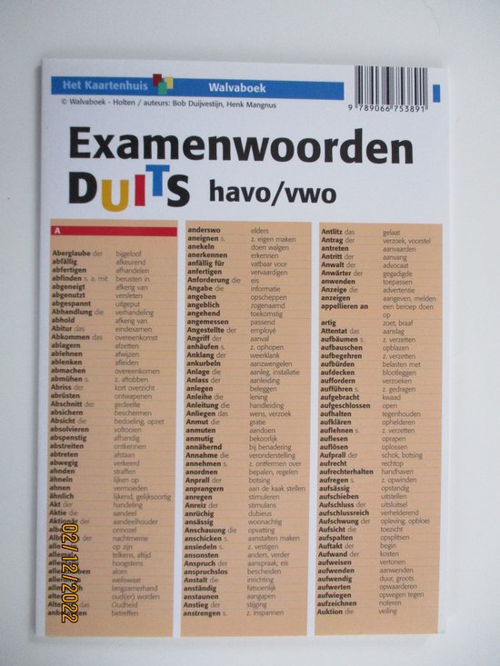 Taalkaarten Walvaboek - Examenwoorden Duits havo/vwo