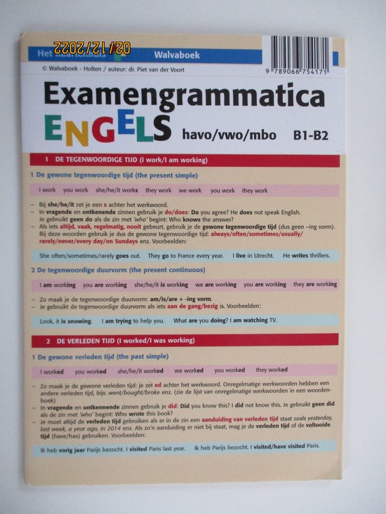 Taalkaarten Walvaboek - Examengrammatica Engels havo/vwo/mbo B1-B2