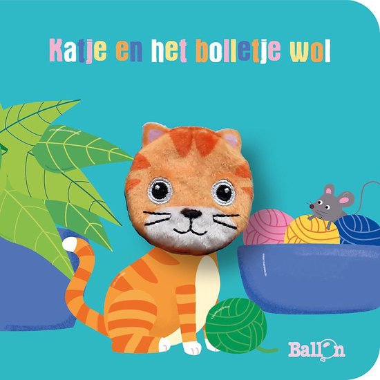 Kartonboek met vingerpopje 0 - Katje en het bolletje wol