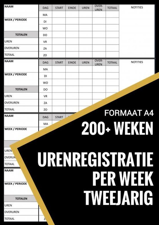 Urenregistratie / Urenstaat Boekje Wekelijks - voor Personeel, Werknemers, Medewerkers, ZZP, Freelancers (A4)