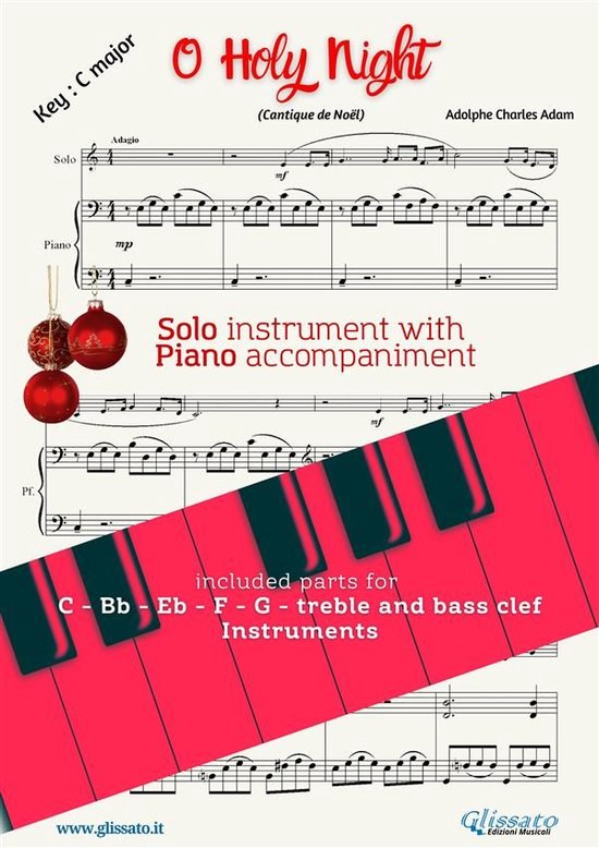 Christmas carols for all instruments and easy piano 1 - O holy night (in C) for all instruments and piano accompaniment